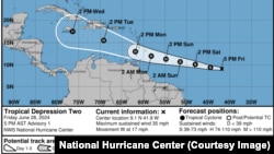Ubicación y pronóstico a partir de las 5 pm del 28 de junio de 2024. (Centro Nacional de Huracanes).