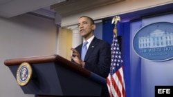 El presidente de Estados Unidos, Barack Obama, habla sobre el Huracán Sandy en una rueda de prensa convocada en la Casa Blanca, en Washington, EE.UU. 