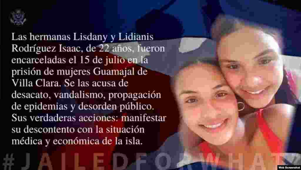 Hermanas Rodr&#237;guez Isaac en la campa&#241;a #PresosPorQu&#233; del Departamento de Estado