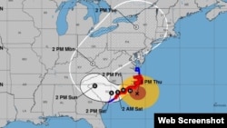 Trayectoria de Florence según pronóstico de las 5:00 pm del jueves. (NHC)