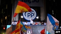 El líder del PP, Alberto Núñez Feijoo, en la sede del partido en Madrid, el 23 de julio de 2023. (AFP/Oscar del Pozo).