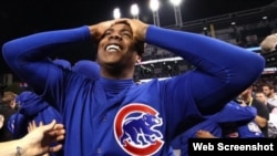 Aroldis Chapman, después que los Chicago Cubs ganaron la Serie Mundial en 2016.