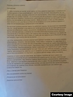 Texto del comunicado a los pioneros cubanos leído el 1 de Septiembre del 2014 en las escuelas del país.