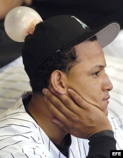 Miguel Cabrera, a los 20 años de edad, cuando jugaba con los Florida Marlins.