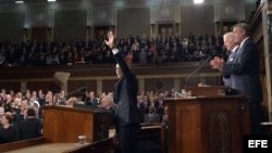 Barack Obama, momentos previos a su Discurso sobre el Estado de la Unión en la Cámara de Representantes, en el Capitolio, Washington.