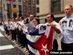 El acto frente a la sede diplomática de Cuba en las Naciones Unidas.