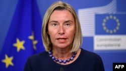 Federica Mogherini durante una conferencia de prensa este martes, 30 de abril. 