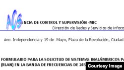 Permiso del Ministerio Comunicaciones de Cuba. 