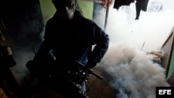 Brigadas del Ministerio de Salud (MINSA) realizan labores de fumigación hoy, viernes 12 de julio de 2013, en un barrio de Managua (Nicaragua). Un reporte de personas afectadas, que fue presentado el jueves por el Ministerio de Salud, indica que hasta el 1