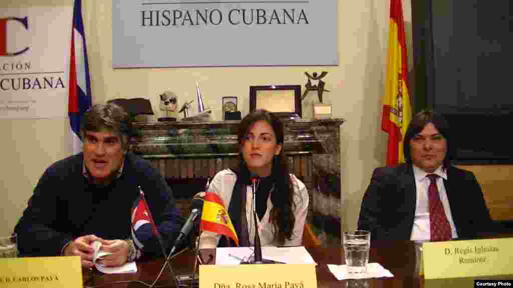 Carlos Payá, Rosa María Payá y Regis Iglesias en conferencia de prensa en Madrid