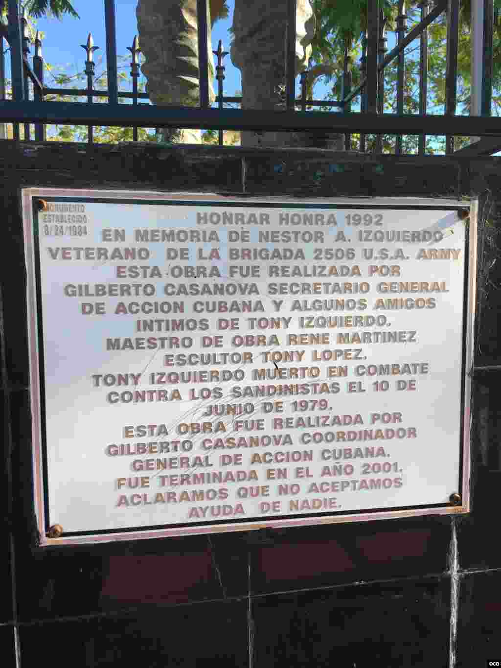 Monumento de homenaje al brigadista Nestor A. Izquierdo / Cortesía de Jeffry Scott Shapiro