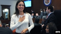 La diputada opositora venezolana Maria Corina Machado asiste hoy, viernes 21 de marzo de 2014, a la sesión ordinaria del Consejo Permanente de la Organización de Estados Americanos (OEA) en Washington, DC.